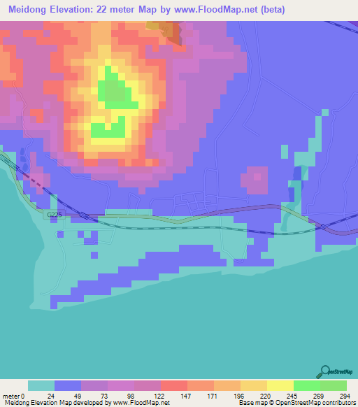 Meidong,China Elevation Map