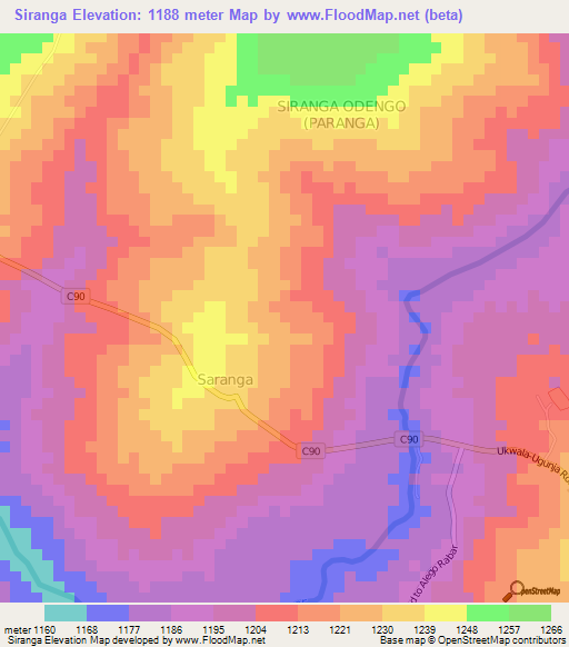 Siranga,Kenya Elevation Map