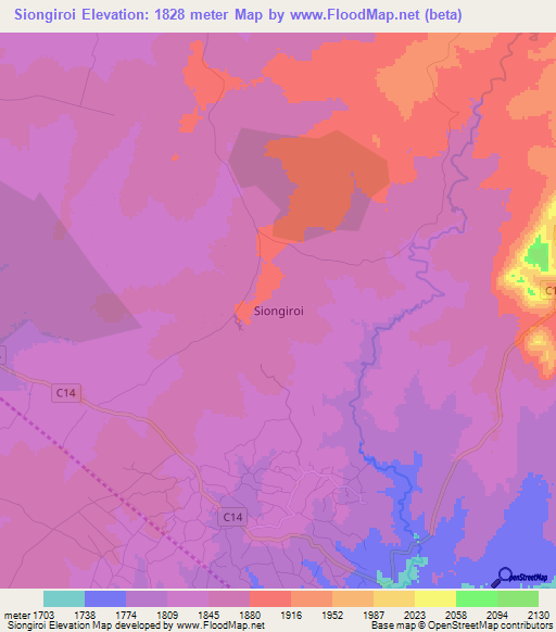 Siongiroi,Kenya Elevation Map