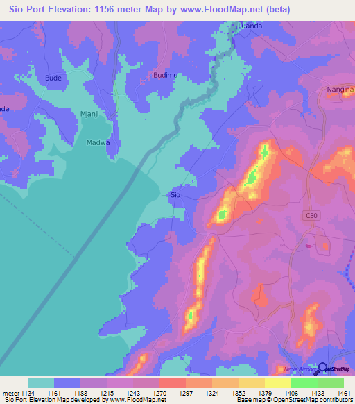 Sio Port,Kenya Elevation Map