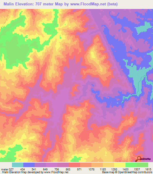 Malin,China Elevation Map