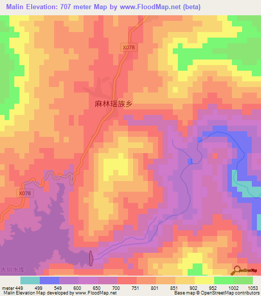 Malin,China Elevation Map