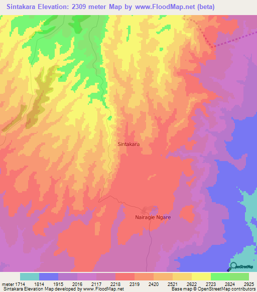 Sintakara,Kenya Elevation Map