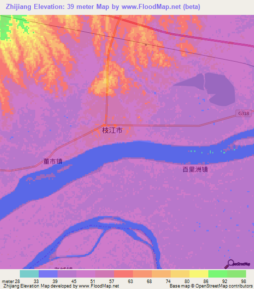 Zhijiang,China Elevation Map