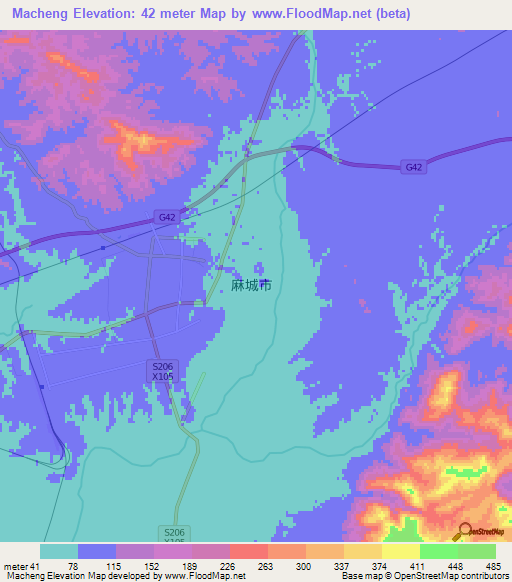Macheng,China Elevation Map