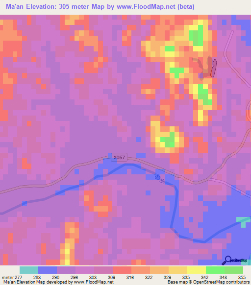 Ma'an,China Elevation Map