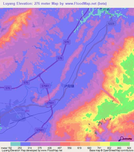 Luyang,China Elevation Map