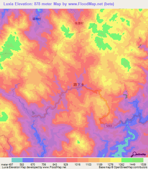 Luxia,China Elevation Map