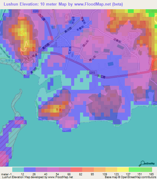 Lushun,China Elevation Map