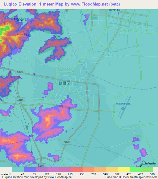 Luqiao,China Elevation Map