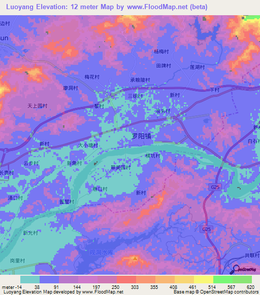 Luoyang,China Elevation Map