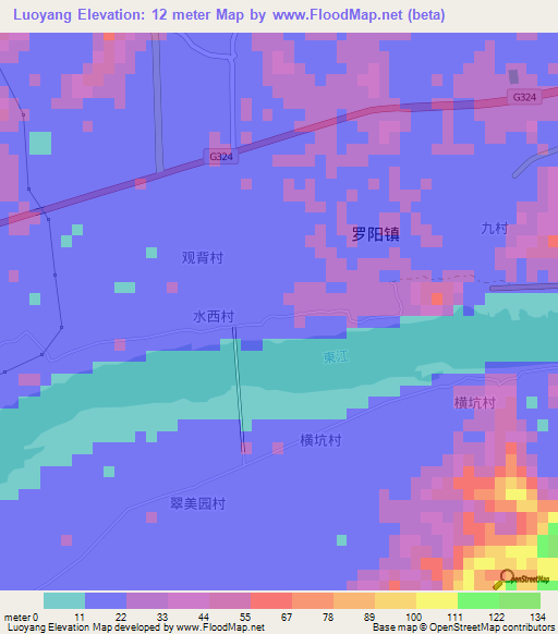 Luoyang,China Elevation Map
