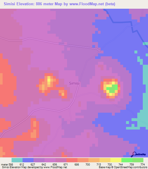 Simisi,Kenya Elevation Map