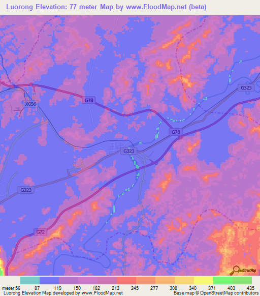 Luorong,China Elevation Map
