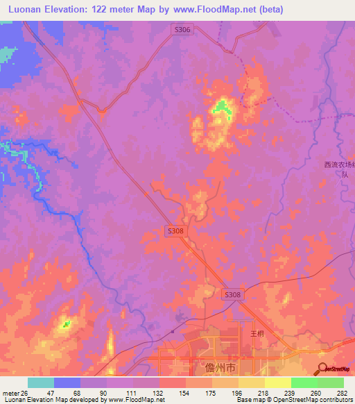 Luonan,China Elevation Map