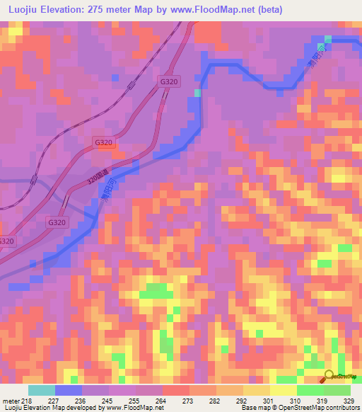 Luojiu,China Elevation Map