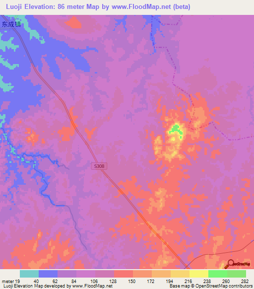 Luoji,China Elevation Map