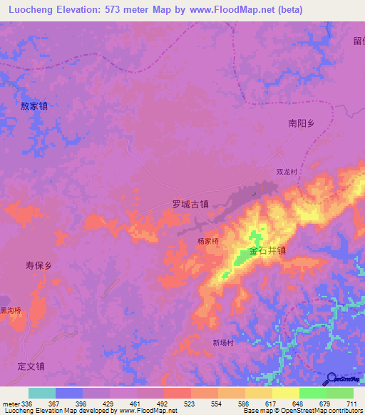 Luocheng,China Elevation Map