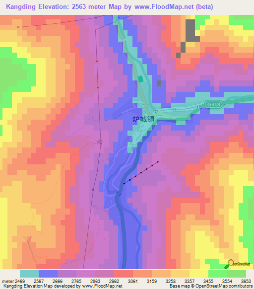 Kangding,China Elevation Map
