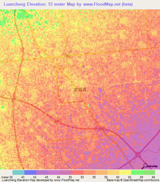 Luancheng,China Elevation Map