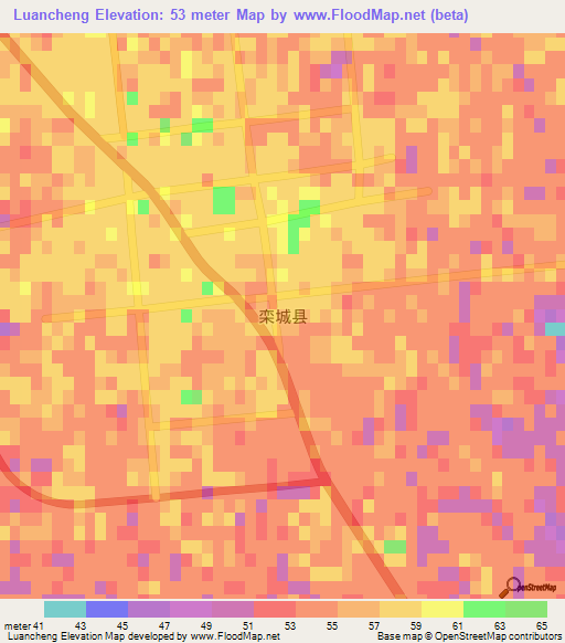 Luancheng,China Elevation Map