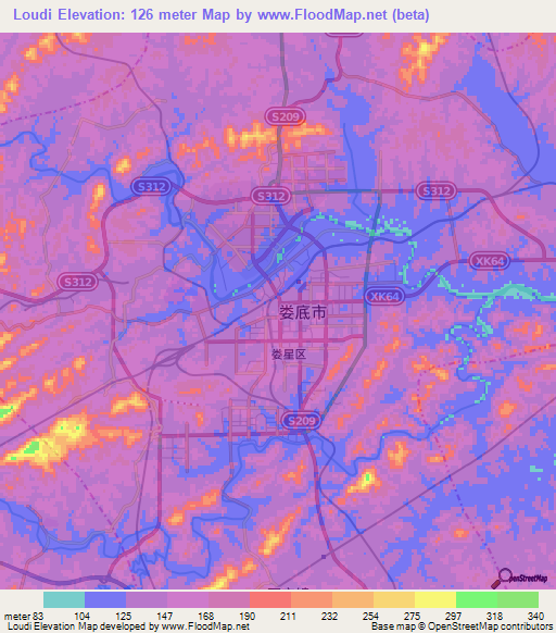 Loudi,China Elevation Map
