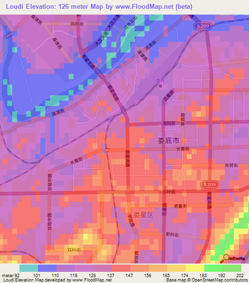 Loudi,China Elevation Map