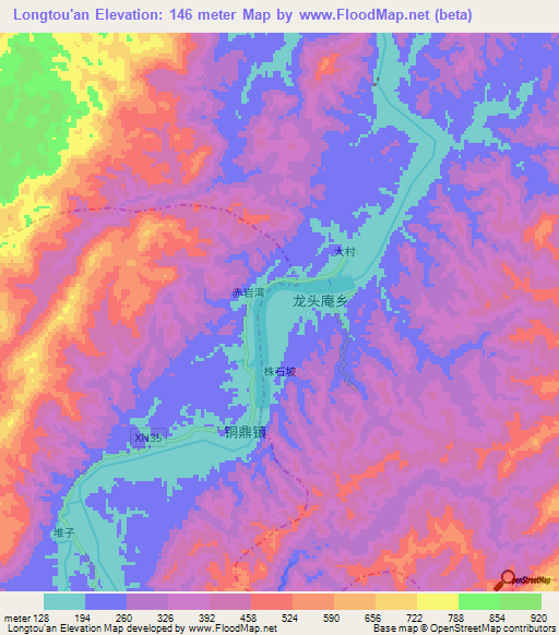 Longtou'an,China Elevation Map