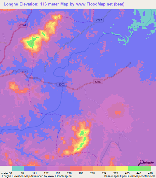 Longhe,China Elevation Map
