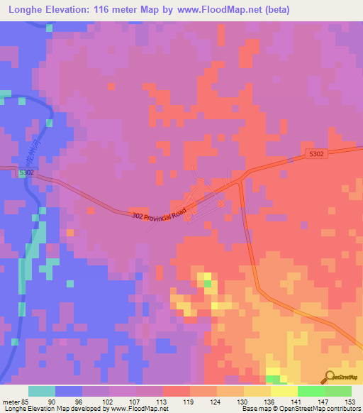 Longhe,China Elevation Map