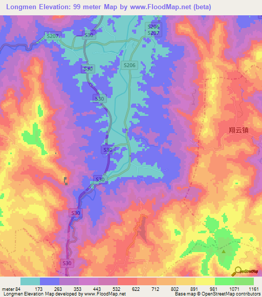 Longmen,China Elevation Map