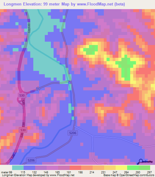 Longmen,China Elevation Map