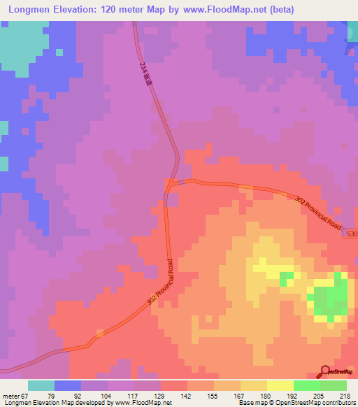Longmen,China Elevation Map