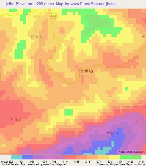 Liziba,China Elevation Map