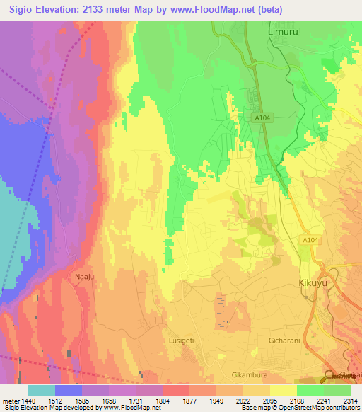 Sigio,Kenya Elevation Map