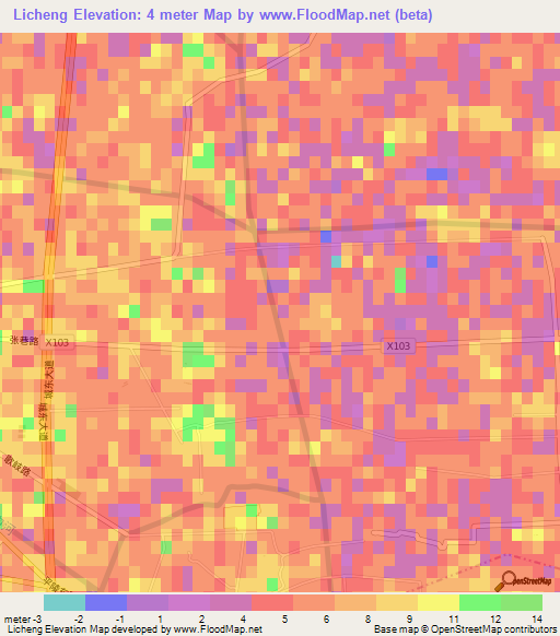 Licheng,China Elevation Map