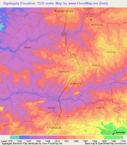 Sigalagala,Kenya Elevation Map
