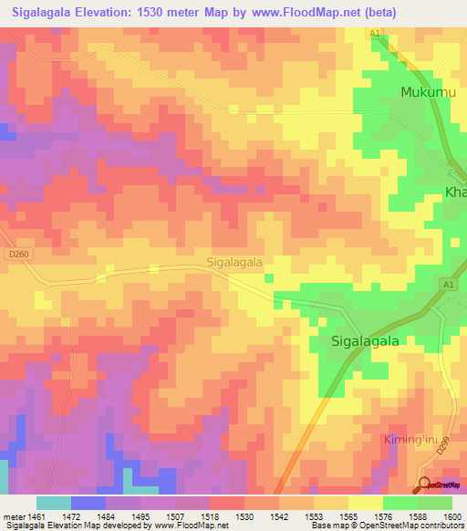 Sigalagala,Kenya Elevation Map