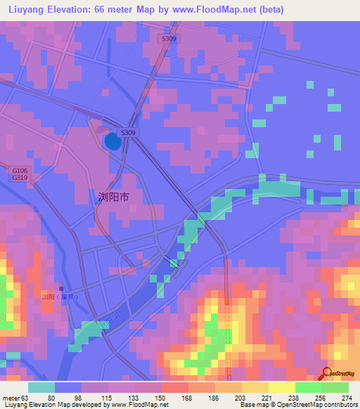 Liuyang,China Elevation Map