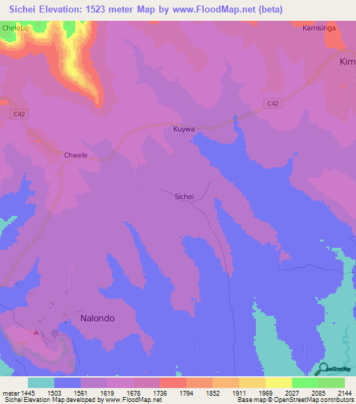 Sichei,Kenya Elevation Map