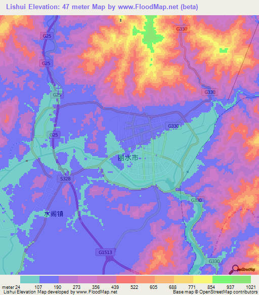 Lishui,China Elevation Map