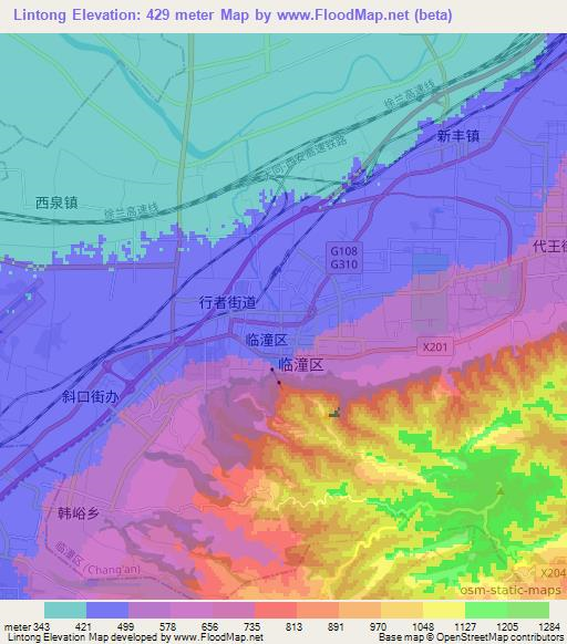 Lintong,China Elevation Map