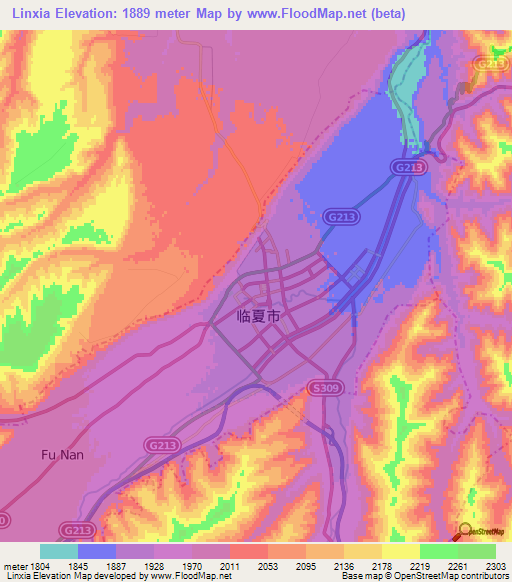 Linxia,China Elevation Map