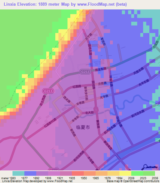Linxia,China Elevation Map