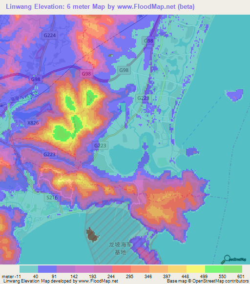 Linwang,China Elevation Map