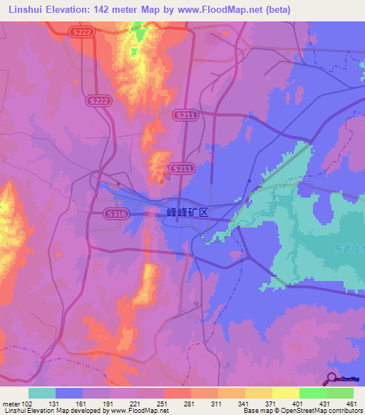 Linshui,China Elevation Map