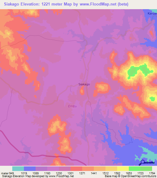Siakago,Kenya Elevation Map