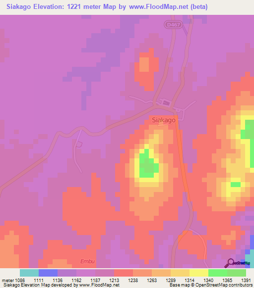 Siakago,Kenya Elevation Map
