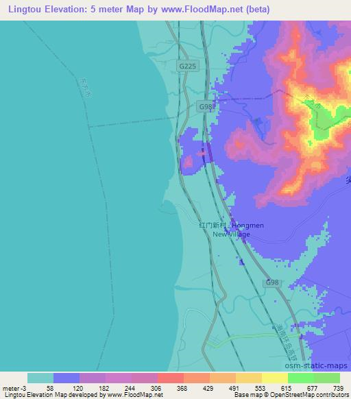 Lingtou,China Elevation Map