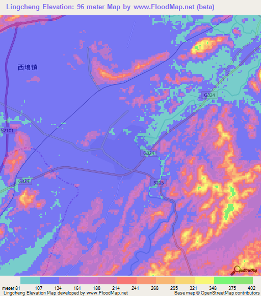 Lingcheng,China Elevation Map